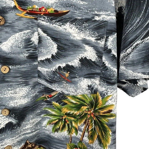 Kennington Ltd. Hawaiian Shirt Palm Trees Surfers Floral Tropical Bright Large - Picture 4 of 6